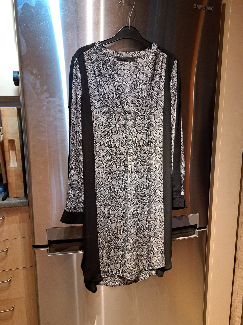 BCBGMaxAzria Black & White Snake-Print Midi Dress